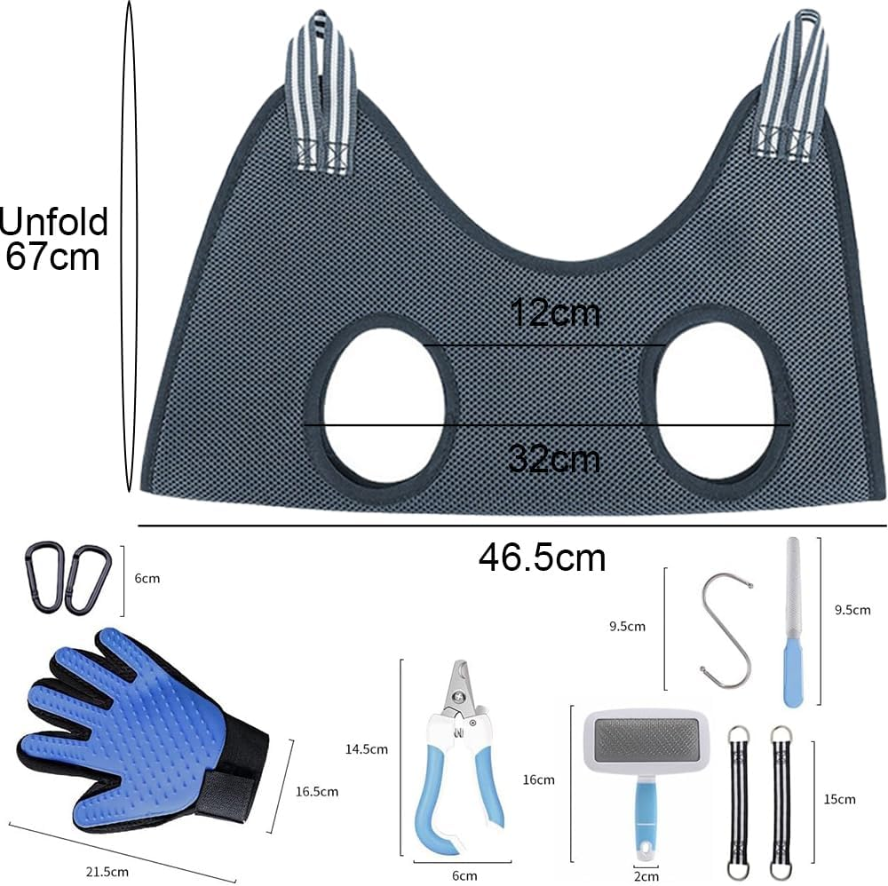 MTSDM Dog Grooming Hammock, 11Pcs Breathable Pet Hanging Harness Set, Dog Trimming Sling Holder Helper with Nail Clipper, Nail File, Glove, Hair Comb for Cat/Dog Nail, Trimming Cleaning Shaving Hair image number 1