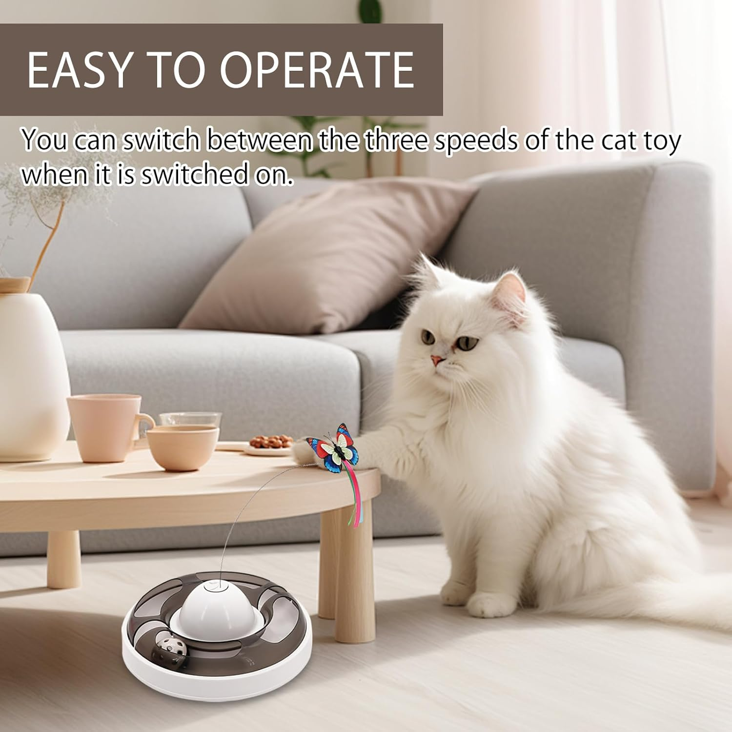 TNSLAND Interactive Cat Toy, Self-Employment Intelligence Electric with 2 Butterflies and 2 Balls, 3-Speed Tumbler Toy for Adults, Cat, Kittens, without Battery image number 3