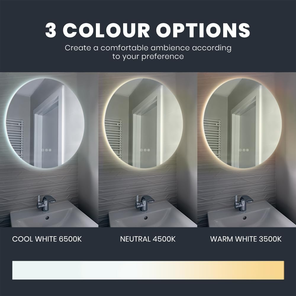 Simplus LED Wall Mirror 800MM round Bathroom Mirrors for Wall Mounted Anti-Fog Smart Touch Switch Vanity Makeup Mirror(Backlit Light)