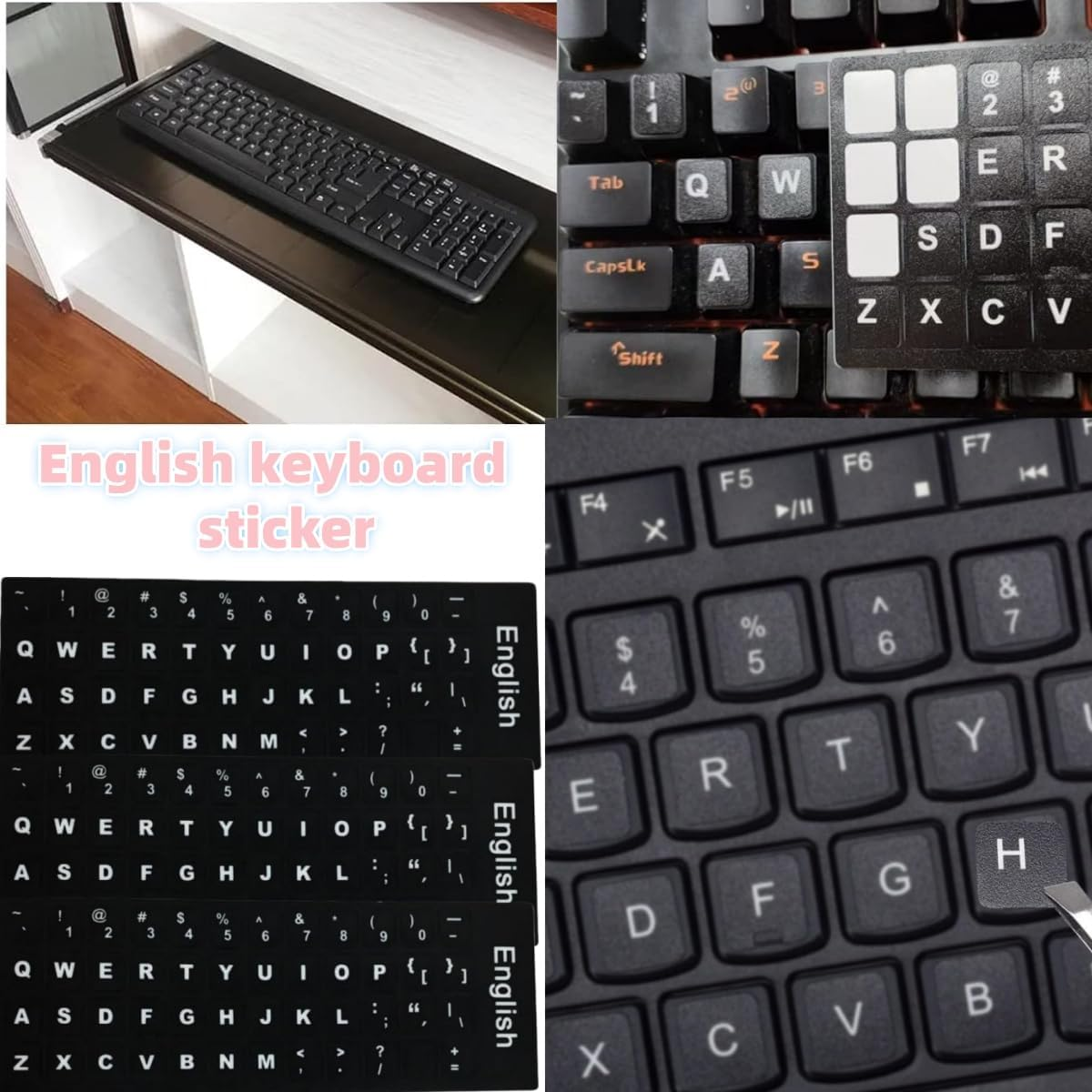 3 Pcs English Keyboard Stickers,Big Letter Full Set, Black Background with White Lettering, Laptop Desktop Computer Keyboards Accessoriesalphabet Stickers image number 5