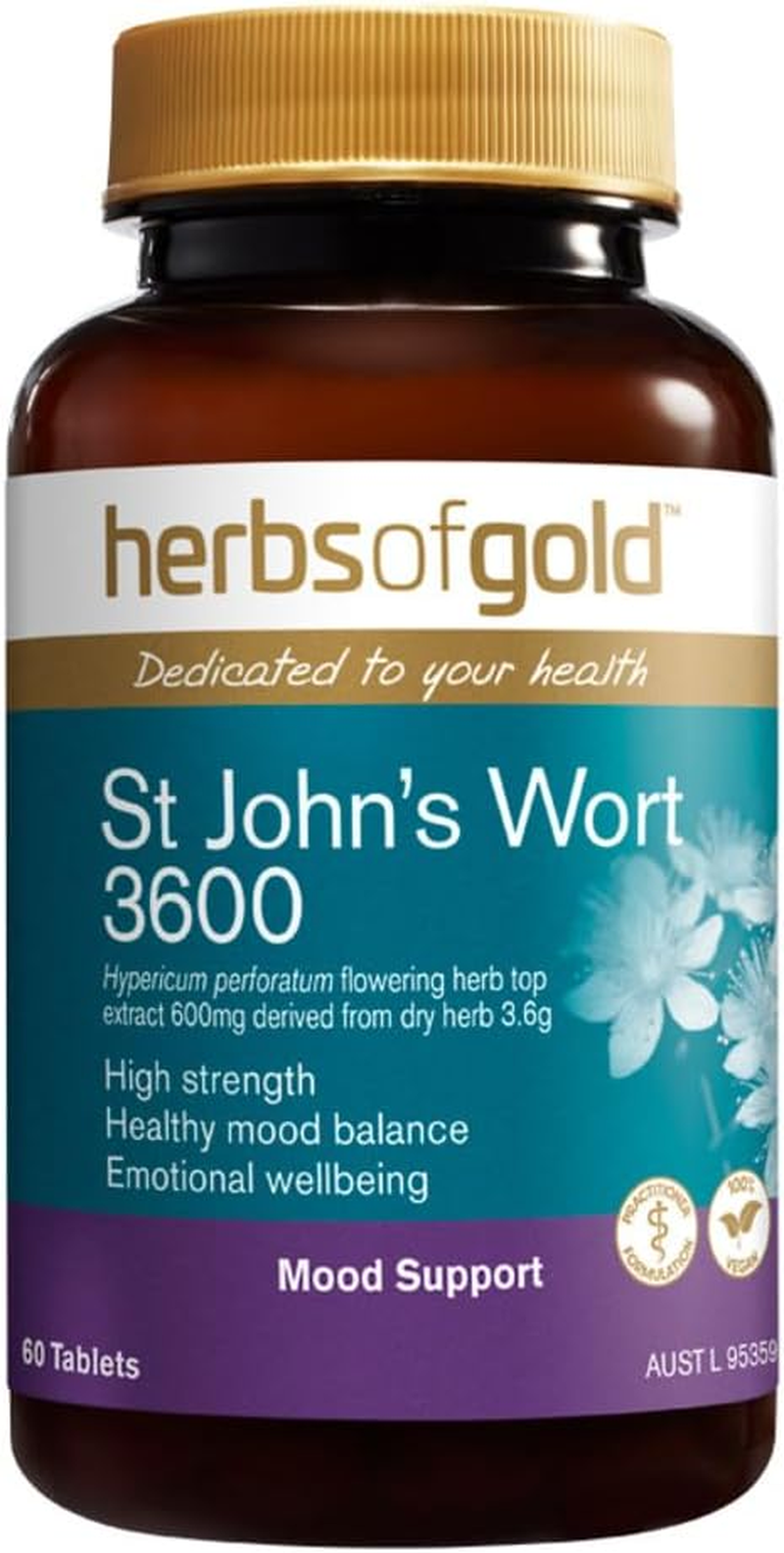 Herbs of Gold Extra Strength St Johns Wort 3600 30 Tablets, 30 Count image number 3