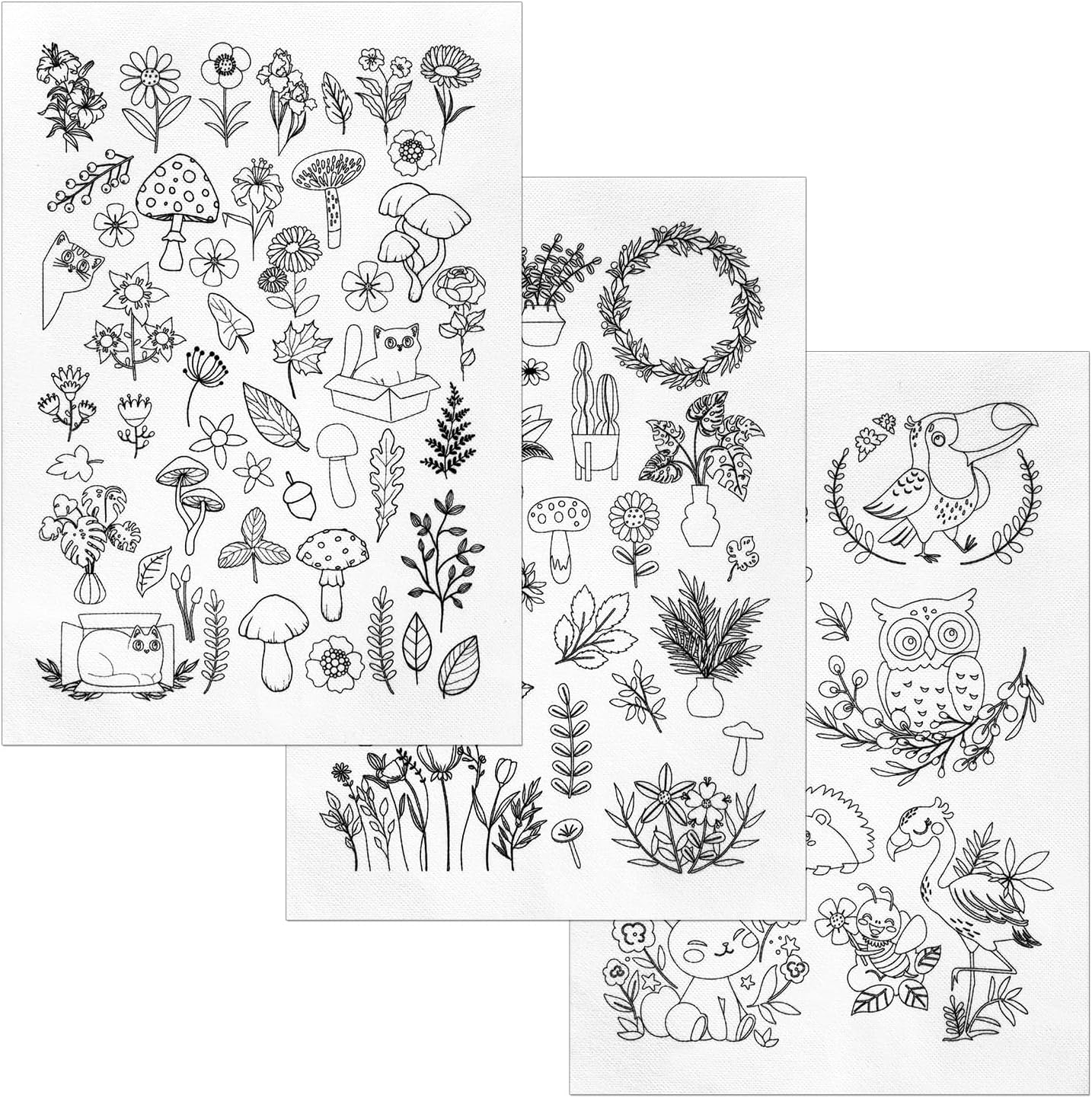 3 Sheets Water Soluble Embroidery Stabilizers, Botanical Flower Pattern Stick Embroidery Transfer Paper Peel Stick Embroidery for Bag Hat Fabric Hand Sewing Beginners Lovers image number 1