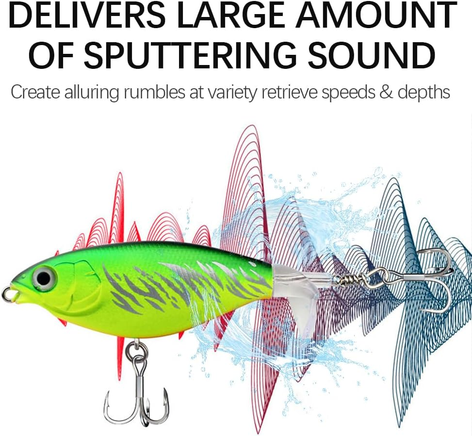 MTKZKAF Top Water Fishing Lures Whopper Popper Fishing Lure for Bass Topwater 3D Eyes Bait with Propeller Tail for Catfish,Pike Perch, Floating Pencil Bass Freshwater or Saltwater - Pinkmulticolor image number 3