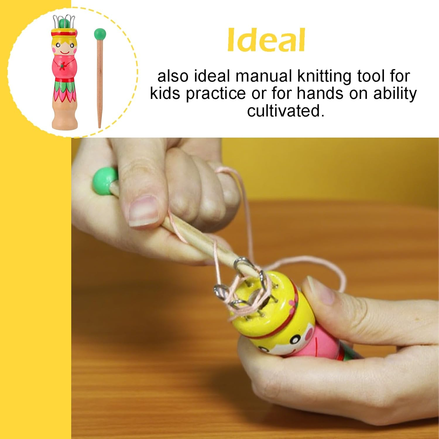 Zvorgath Knitting Tool Kit - 2 Sets Wood Mini Dolls Tools for Kids, Ideal for Knitting Corking, Crochet Yarn, with Spool Knitter Tower image number 4