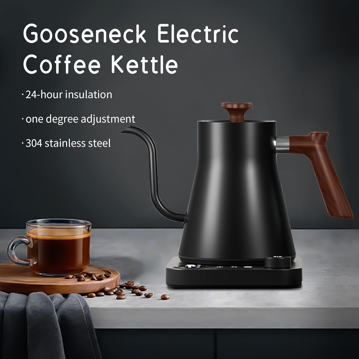 Electric Gooseneck Kettle with LCD Display, Real-Time Temp Control Hot Water Boiler to Pour over Coffee, Milk, Tea, Switchable ℉/℃, 1200 Watt Quick Heating Pot, 0.9L, 304 Stainless Steel image number 6