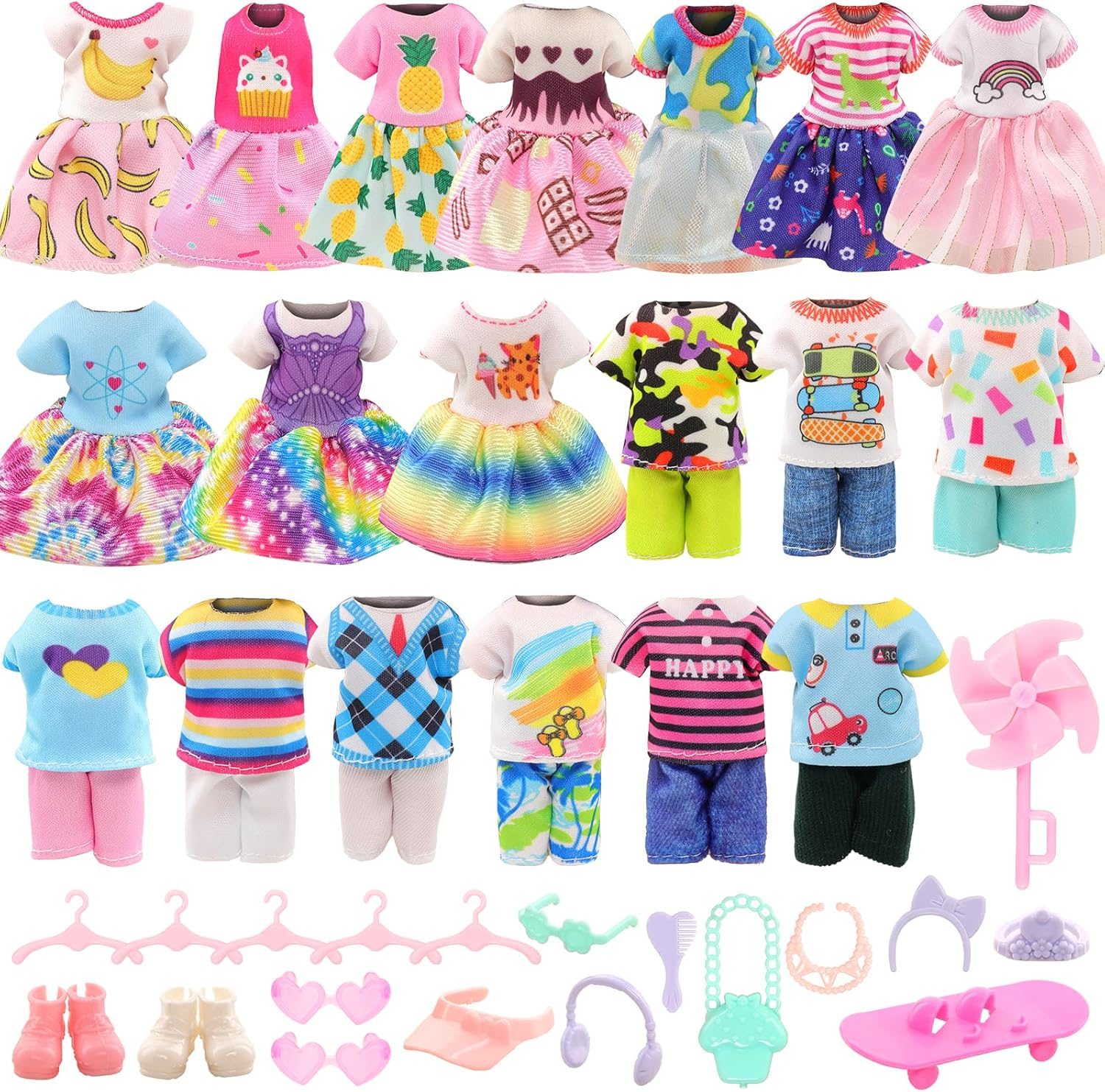 Barwa 8 Clothes Dresses + 2 PCS Shoes +2 PCS Glasses + 15 Accessories for 6 Inch Girl Doll image number 3