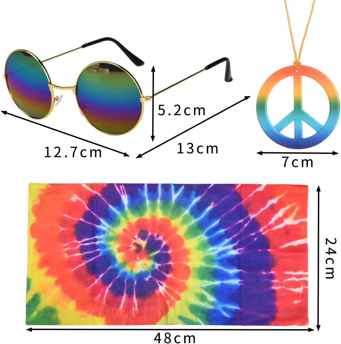 IKEEP 3 Pieces Hippie Costume Set Hippie Sunflower Headband Peace Sign Necklace round Hippie Sunglasses for Hippie Fancy Dress Accessory