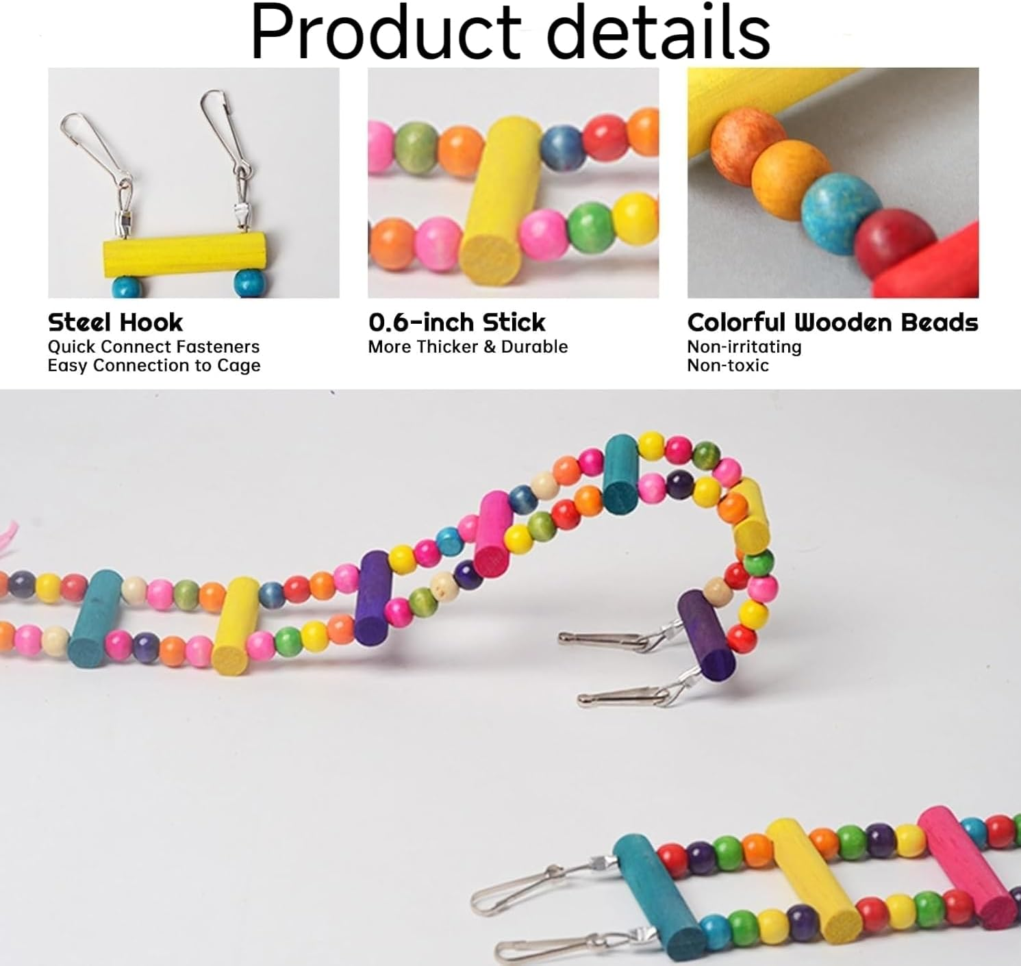 Colorful Pet Bird Parrot Ladder, 1Pc 12 Steps Colorful Wooden Parrot Climbing Ladder, Wooden Rainbow Cage Training Bird Ladder, Parrot 12 Step Ladders Rainbow Bridge image number 6