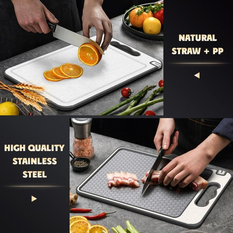 Stainless Steel Cutting Board, Double Sided Chopping Board for Kitchen, Scratch-Resistant Mesh Design, Juice Groove, Non-Slip Silicone Wrap, Dishwasher Safe image number 1