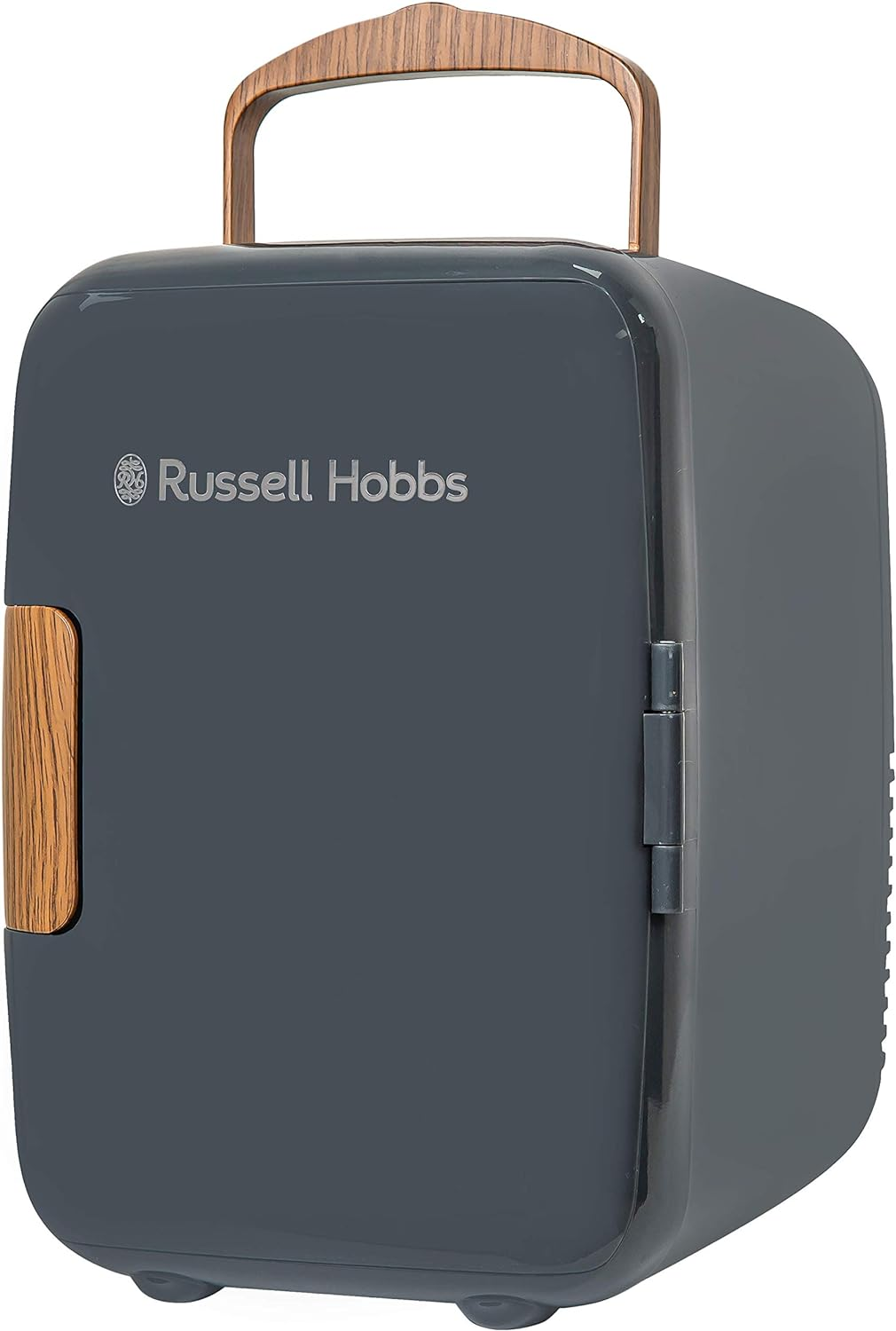 Russell Hobbs Mini Fridge RH4CLR1001B 4L/6 Can Portable Mini Cooler & Warmer for Drinks, Cosmetics/Makeup/Skincare, AC/DC Power, Retro Style, Black, for Bedroom, Home, Caravan, Car