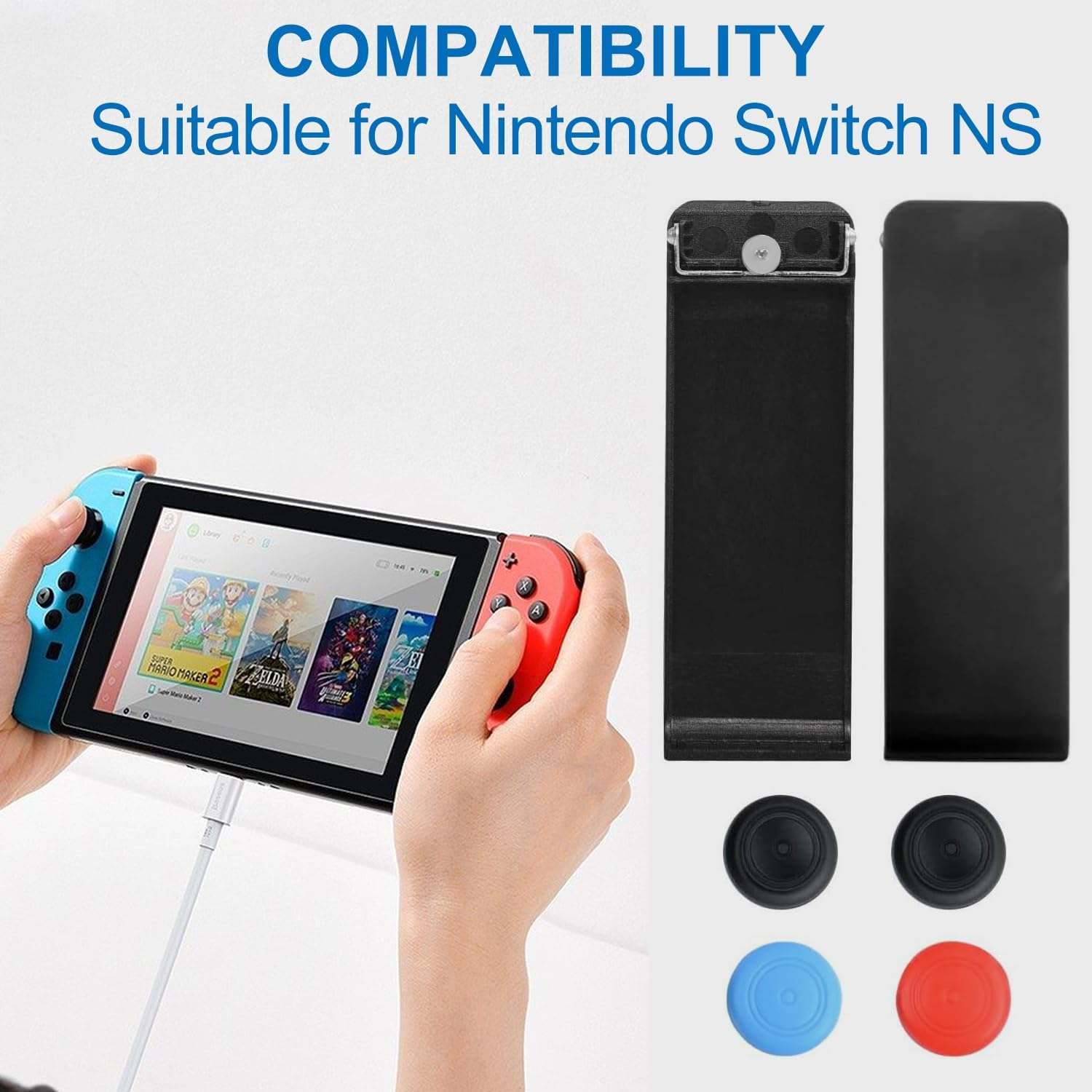 T Tersely 2 Set of Kickstand Back Shell Holder Back Bracket with Thumb Grips for Nintendo Switch, Replacement Kickstand Repair Kit with Screwdriver-2*Black image number 6