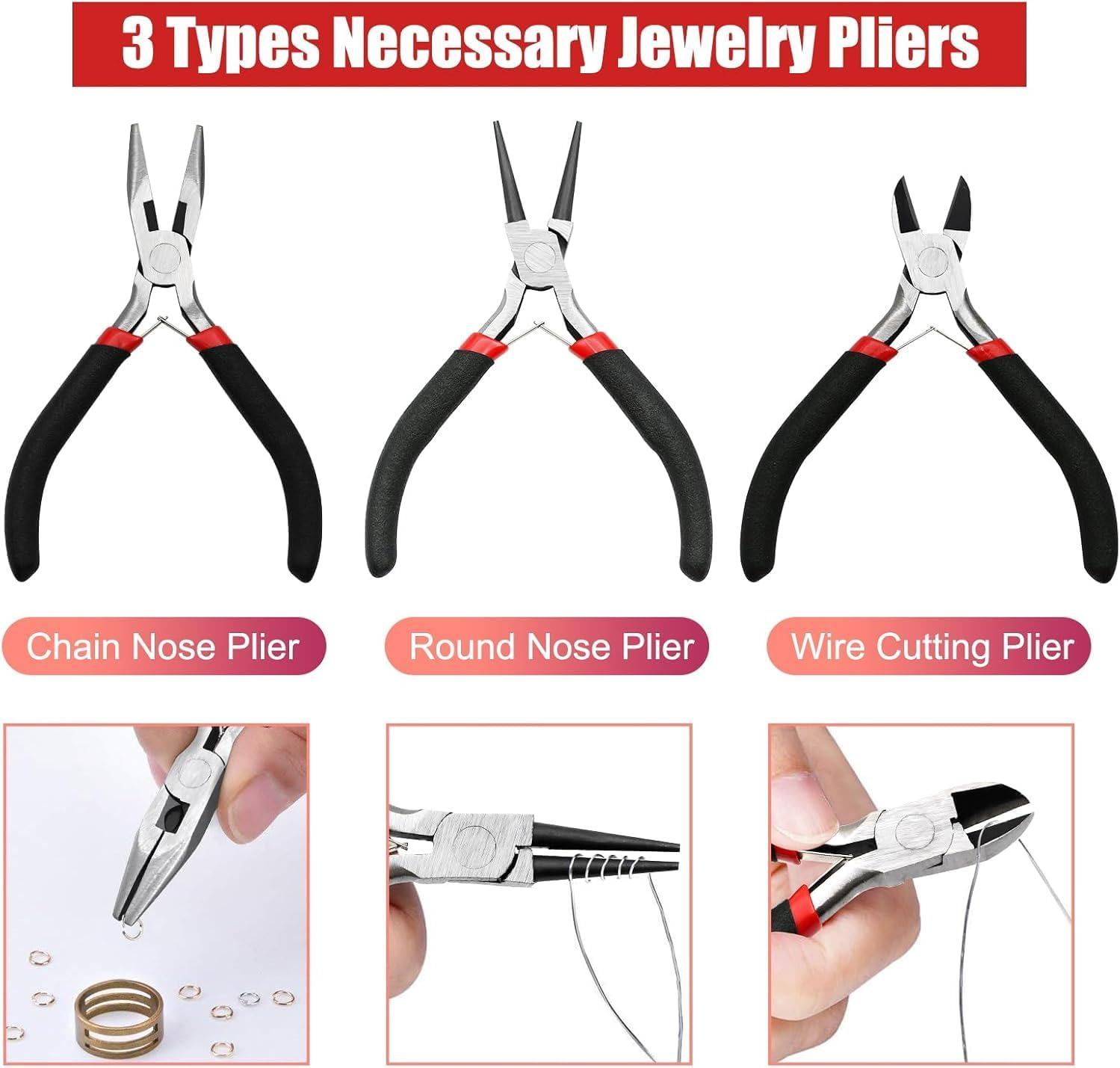 KEWAYO Jewelry Making Supplies Kit, Repair and Beading Supplies Kit with Craft Ring Wire, Tools, Pliers and Jewelry Findings image number 6