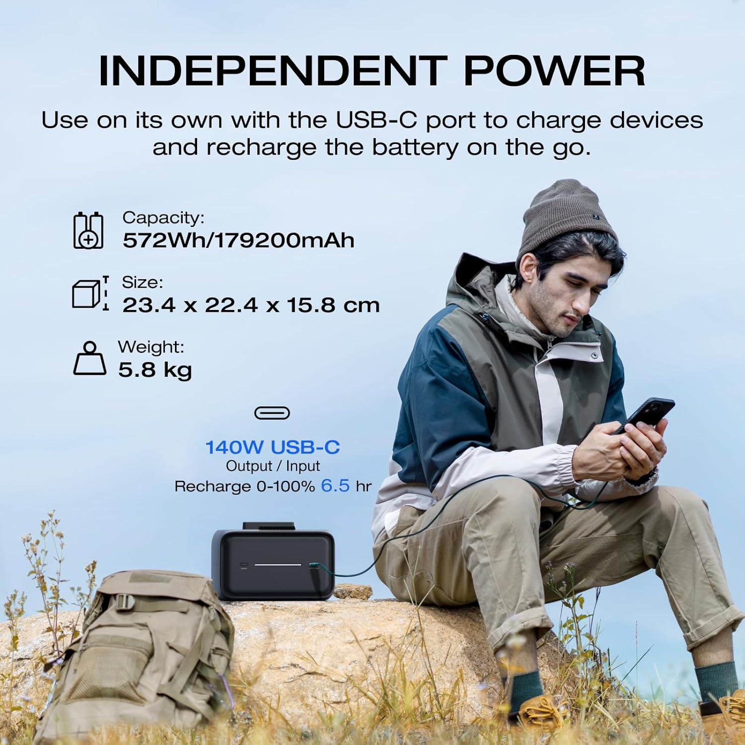 EF ECOFLOW River 3 plus Portable Power Station Extra Battery EB600, 572Wh Expansion Lifepo4 (LFP) Battery with 10-Year Lifespan, Built-In 140W USB-C Port for Charging/Discharging, Use Independently image number 1