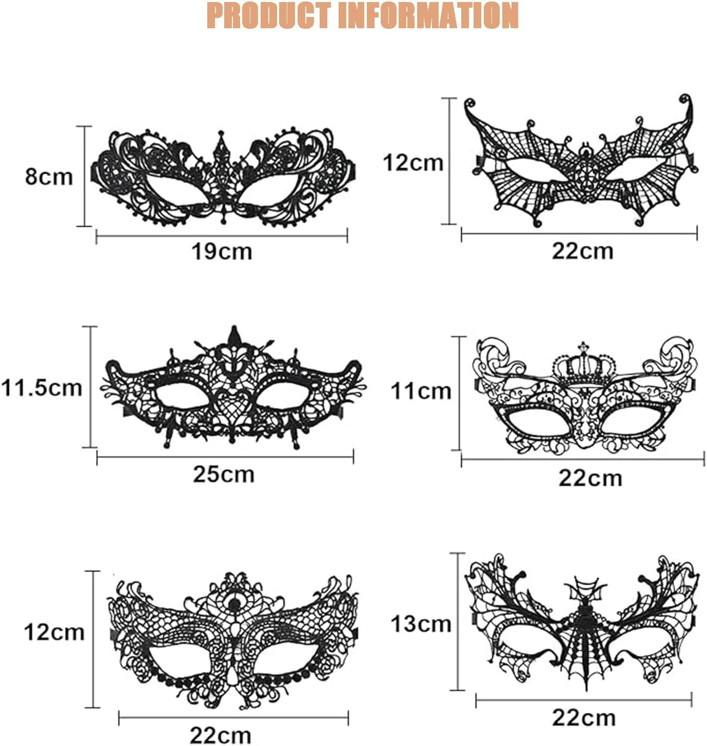 6PCS Venetian Lace Masquerade Masks for Women - Gothic Black Party Masks, Adjustable Soft Lace, Elegant for Halloween, Balls, Cosplay & Carnival image number 3