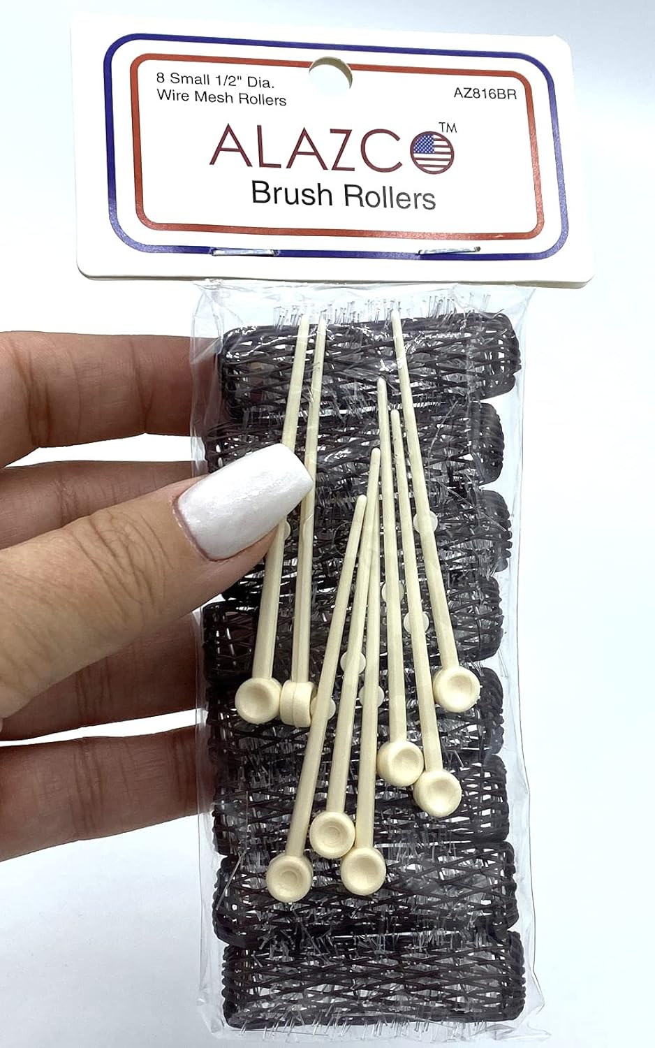 16 Pc Vintage Style Hair Roller Mini Small Brush Rollers Mesh Curlers Bristles 2"X 1/2" Flexible Locking Pins Small Curls Short Hair image number 1