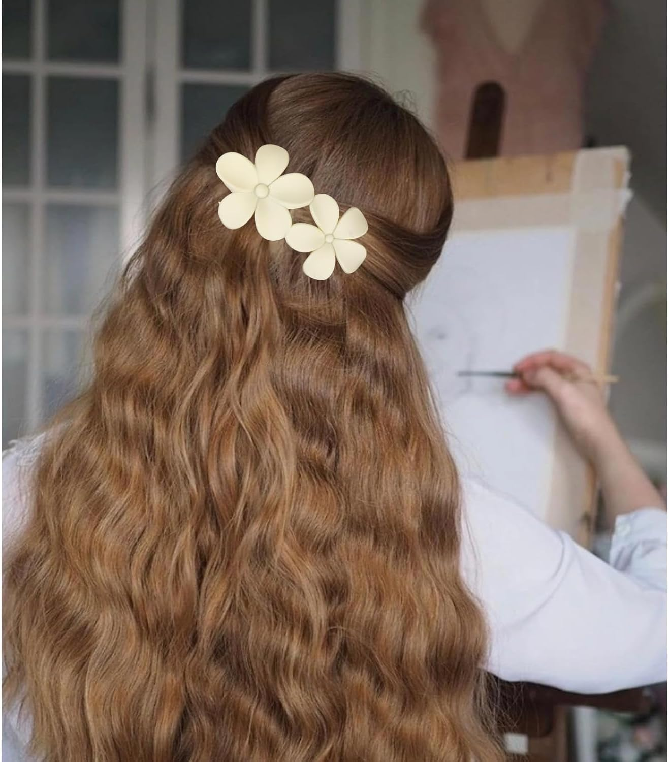 6PCS Matte Flat Hair Clips for Women Girls, 2 Styles Durable Flat Hair Claw Clips for All Hair Types, Durable No Slip Flower Lay Claw Barrettes（Light Coffee, Dark Coffee and Black） image number 5