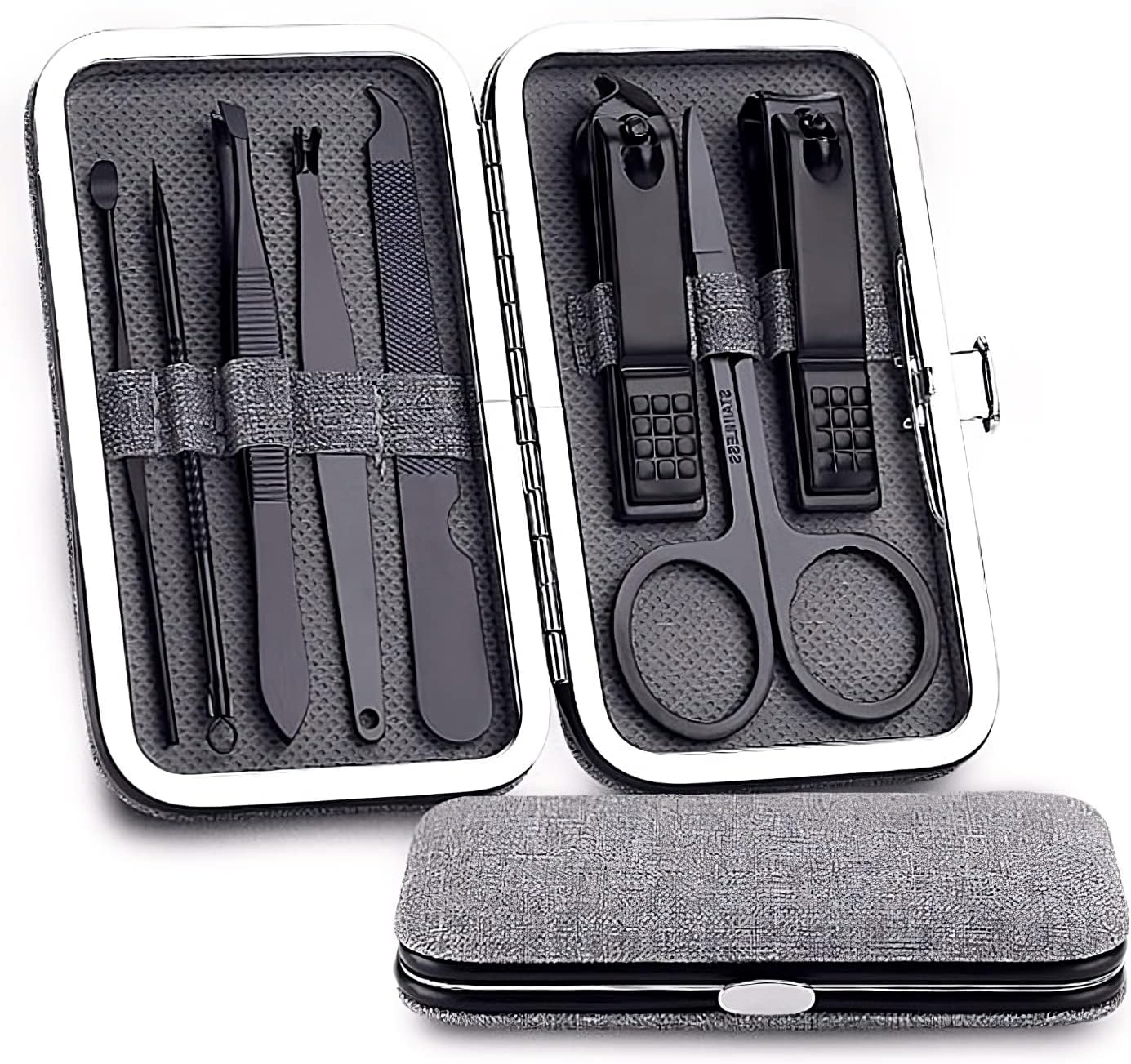 Small Travel Manicure Set for Men and Women, Nail Set, Perfect for Foot and Fingernails, Professional Nail Care Set in Vegan Fabric Case, Perfect for Men and Women, Grey image number 4