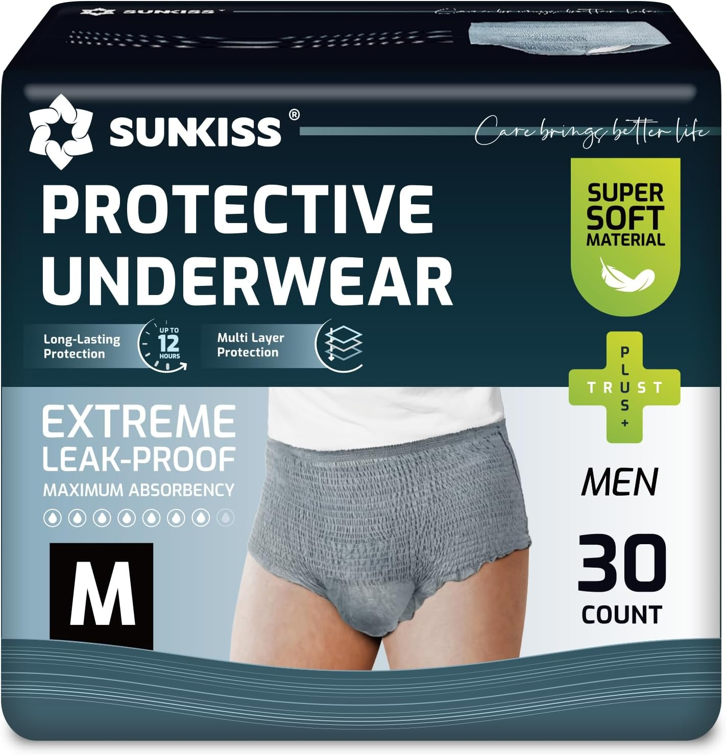 SUNKISS Incontinence Underwear for Men,Daytime Disposable Adult Pull Ups,Mens Protective Briefs with Maximum Absorbency, Xlarge, Grey, 14 Count