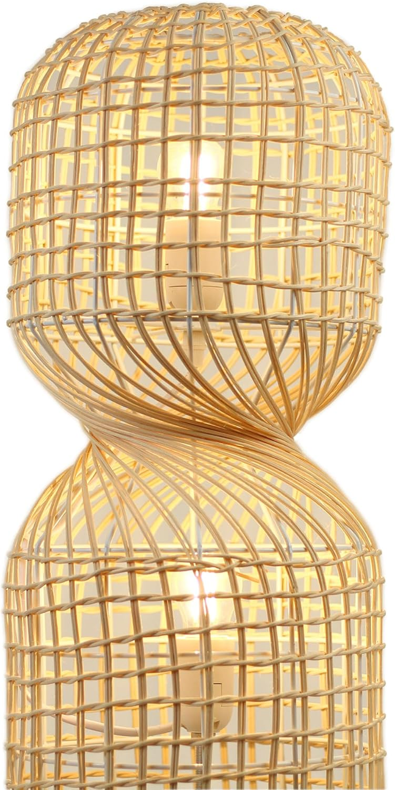 Lexi Lighting Twirla Rattan Floor Lamp, Cylindrical Twisted Squared Rattan Boho Style, Overall Height 104Cm, 2-Light Small Natural Color Standing Lamp with Sturdy Base for Great Living Room D&eacute;cor image number 6