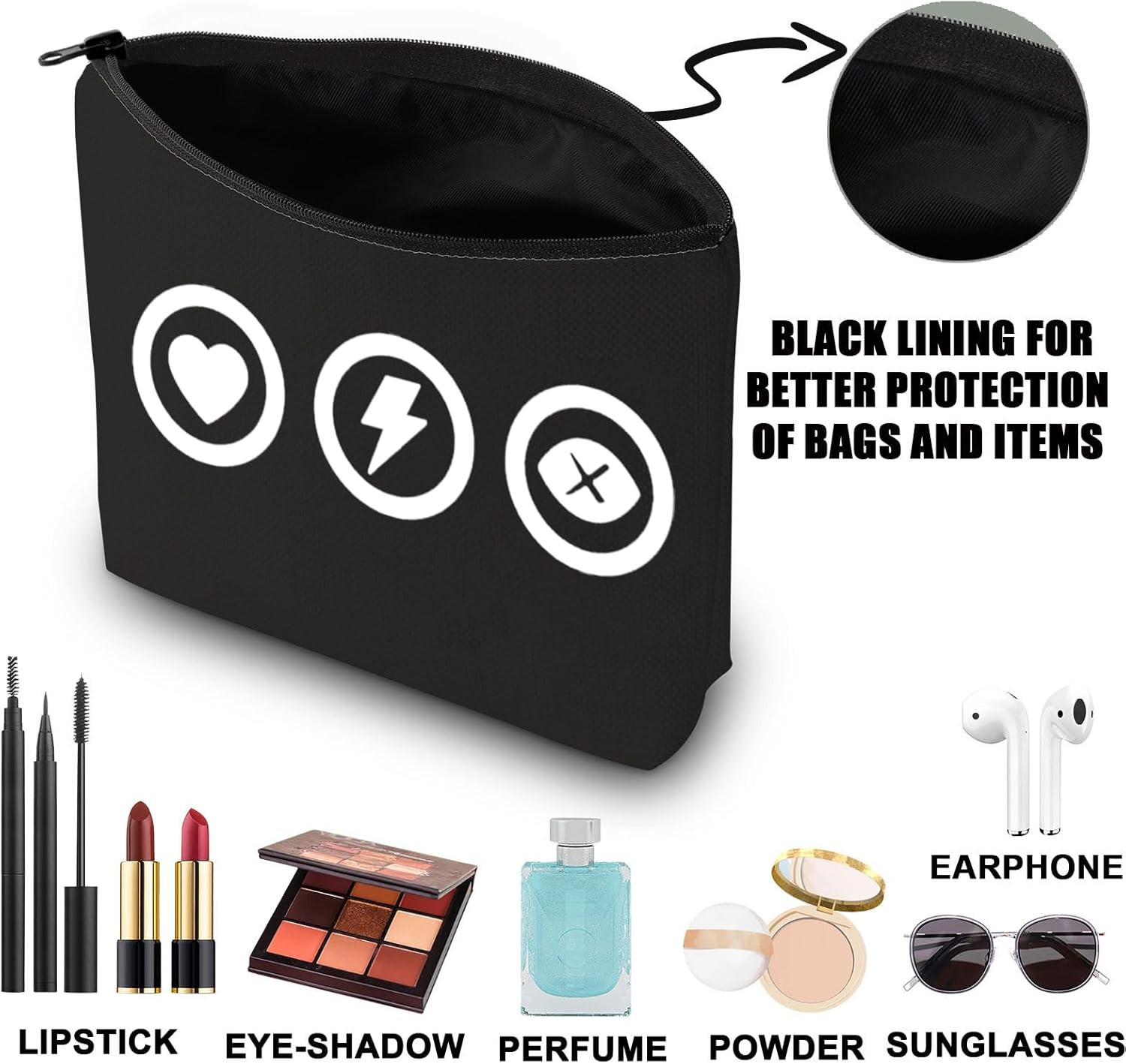 G2TUP RDR2 Makeup Bag Arthur Fans Gifts Cores Stamina & Dead Eye Gifts RDR2 Merchandise RDR2 Arthur Zipper Bag, Heartblack, Fit image number 2