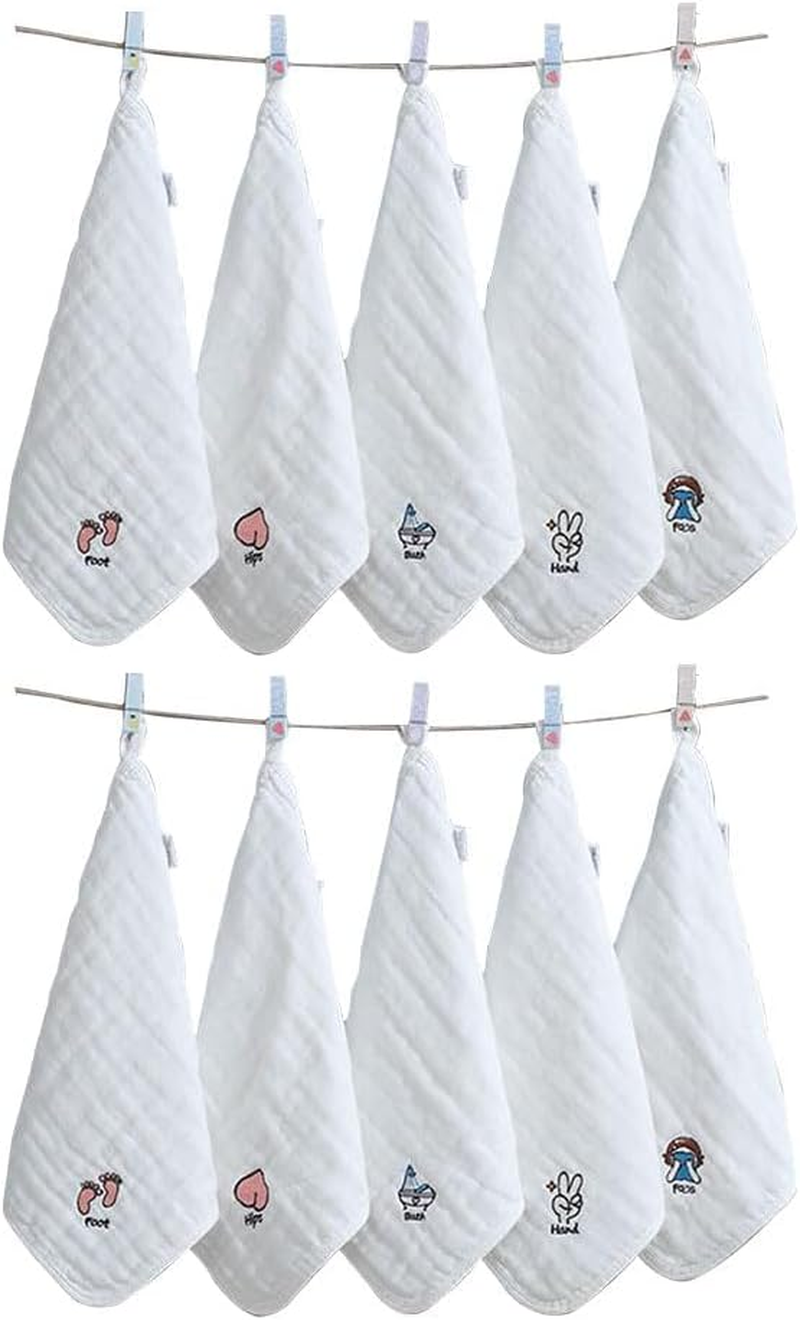 JZS Baby Washcloths, 10 Pack Muslin Cotton Towels Natural Cotton Baby Wipes Soft Newborn Baby Face Towel for Sensitive Skin Baby Shower Registry,30X30Cm image number 2