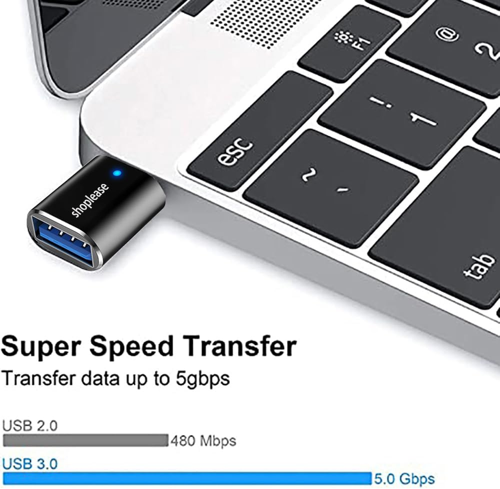 Shoplease USB-C to USB Adapter with LED Indicator, Type a Female to Type C Male, 4 Pack, Black, Compatible with Iphone Macbook Ipad Galaxy image number 5