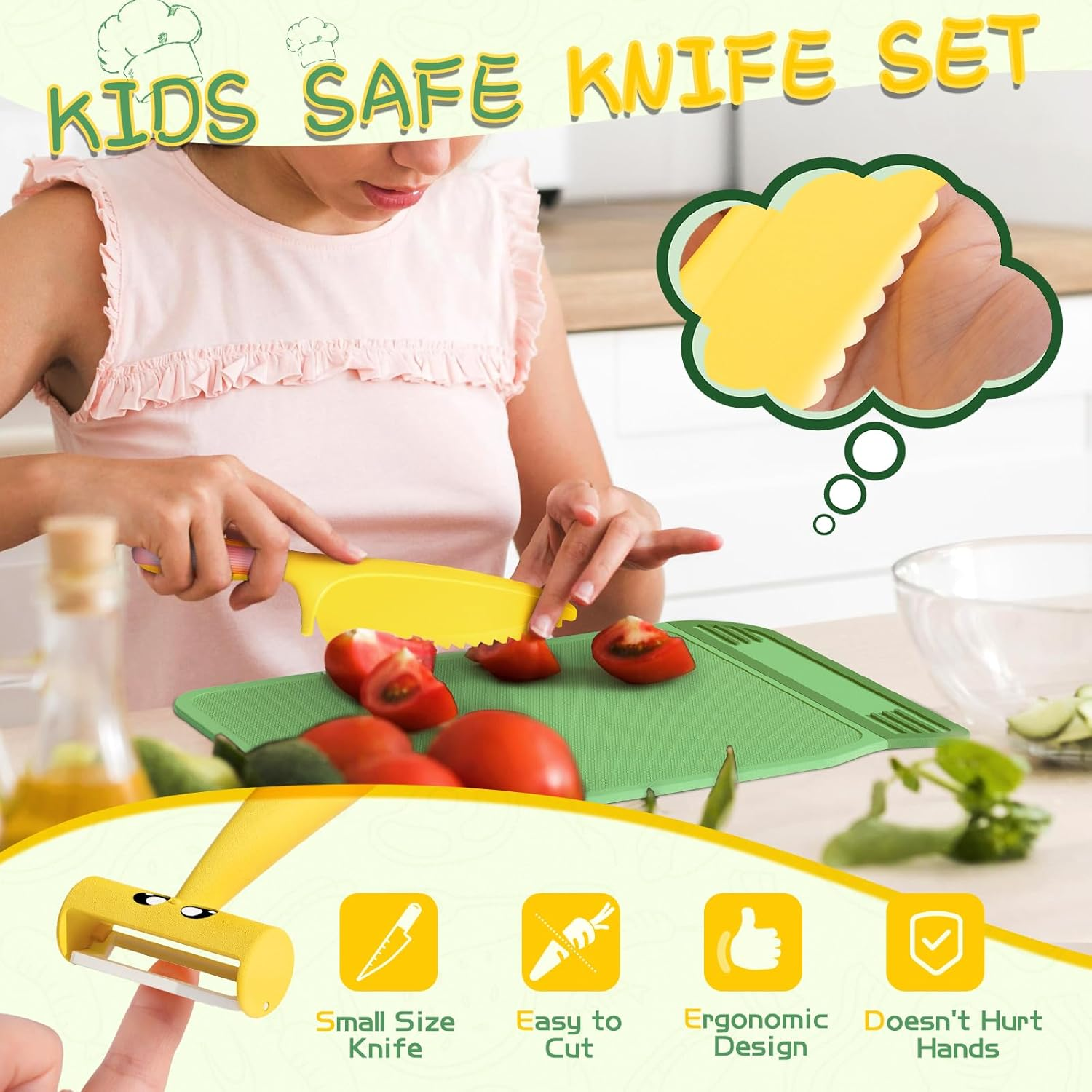 Child Kids Knife Set - 14Pcs Toddler Montessori Kitchen Tools for Real Cooking with a Storage Box, Safe Knives, BPA Free, Kids Cooking Sets | Montessori Toy for Boy and Girls Age 3+ image number 2