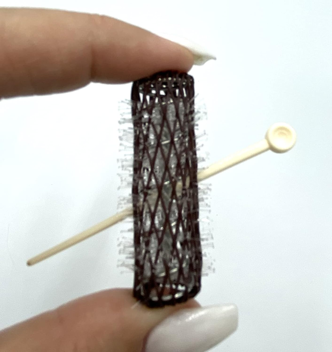 16 Pc Vintage Style Hair Roller Mini Small Brush Rollers Mesh Curlers Bristles 2"X 1/2" Flexible Locking Pins Small Curls Short Hair image number 4