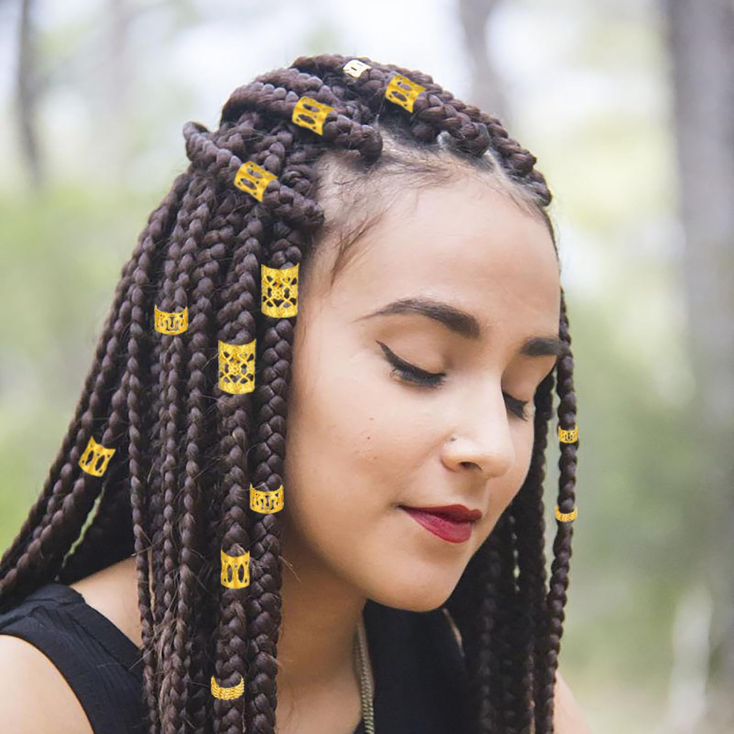 Icovalescent Pack of 110 Gold Hair Accessories for Braids, Adjustable Metal Hair Braid Rings, Hair Accessories for Dreadlocks for Men, Women, Girls and Boys Braids image number 1