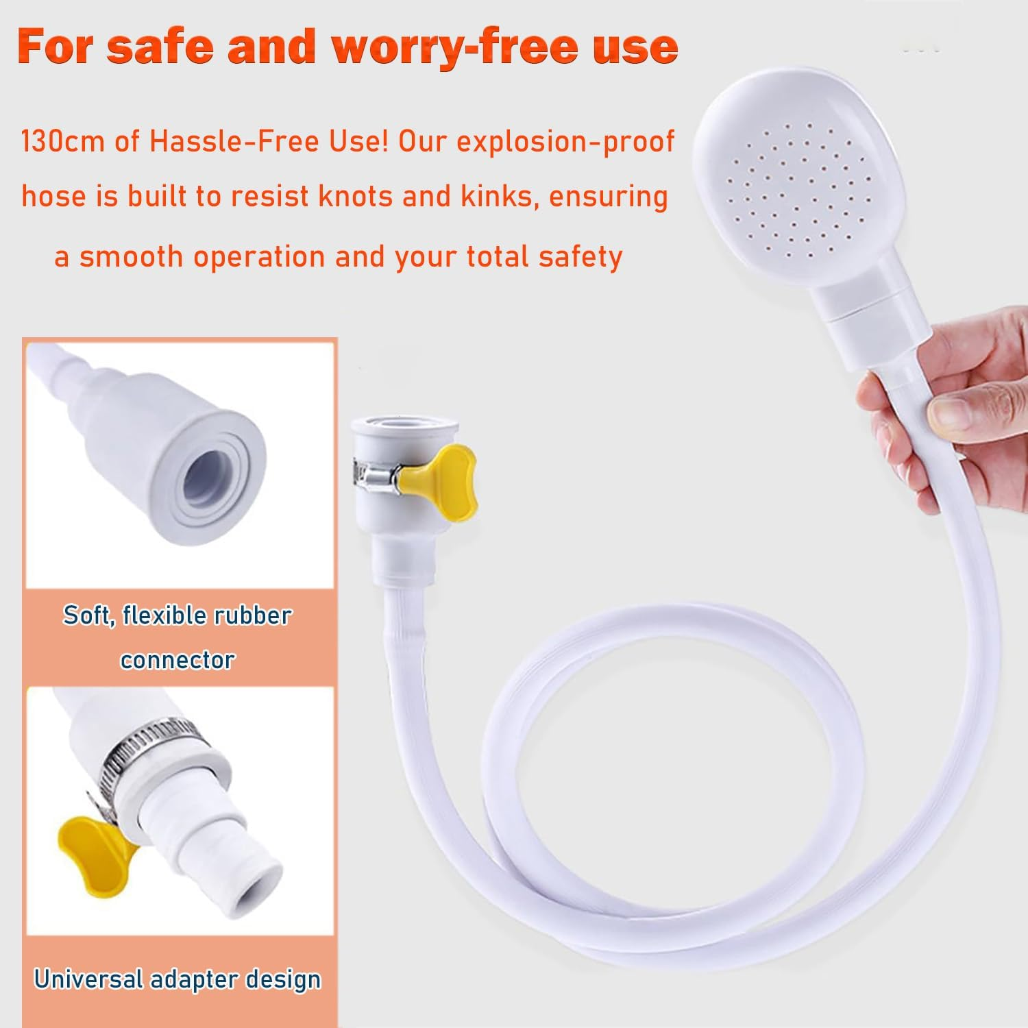 SILHOL Portable Pet Shower Spray Head with Tap Attachment 1.3M Hose and Secure Clamp for Bath, Sink and Indoor Washing (White)