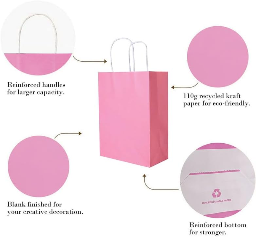 100 Pack Small Rose Red Paper Gift Bags with Handles 15X8X21Cm / 5.9"X3.1"X8.3" Bulk Small Gift Bags, Rose Red Paper Gift Bags, Party Favor Bags Goody Bags, Candy Bags, Treat Bags, Rose Red Kraft Bags image number 5