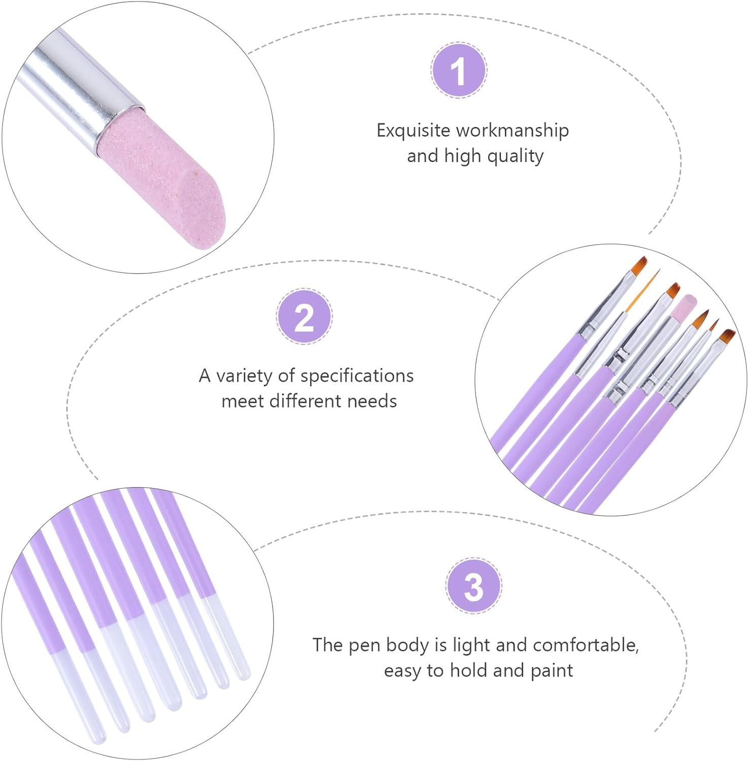 SEWACC 7 Pcs Nail Art Design Brush Pen Set, Professional Manicure Tools Liner and Dotting Brushes for Crystal Gel Sculpting and Detailed Nail Painting image number 5