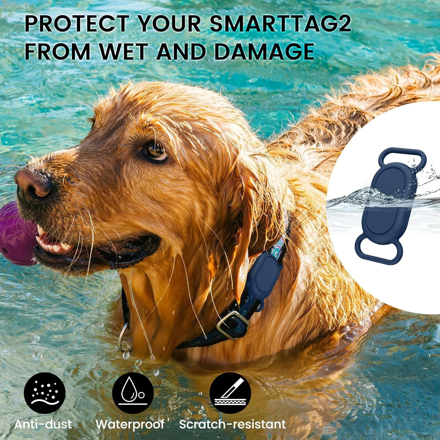 4 Pack Waterproof Dog Collar Holders for Samsung Galaxy Smarttag2, Kiewhay Silicone GPS Tracker Hidden Anti-Lost Case for Smart Tag2 for Pet Dog Cat Collars (4*Black) image number 2