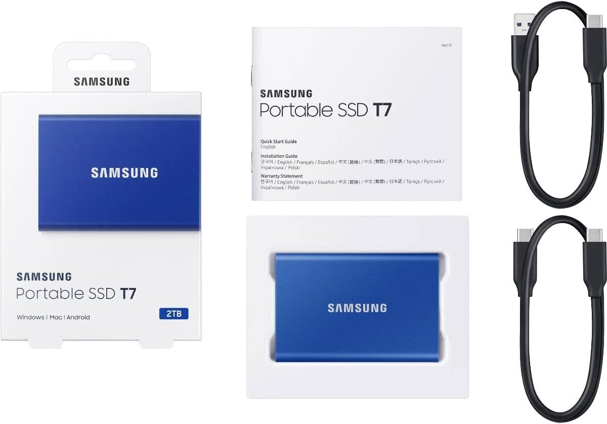 Samsung Portable SSD T7, 1TB, Indigo Blue, USB3.2, Type-C, R/W(Max) 1,050Mb/S, Aluminium Case