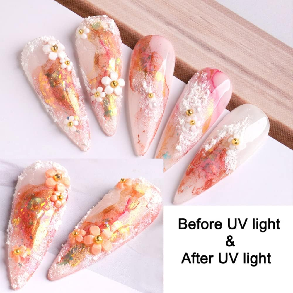 3D Flower Nail Art Charms, 6 Grids 3D Acrylic Nail Flowers Rhinestone Light Change Pink White Blue Cherry Blossom Acrylic Spring Nail Art Supplies with Pearls Manicure DIY Nail Decorations image number 6