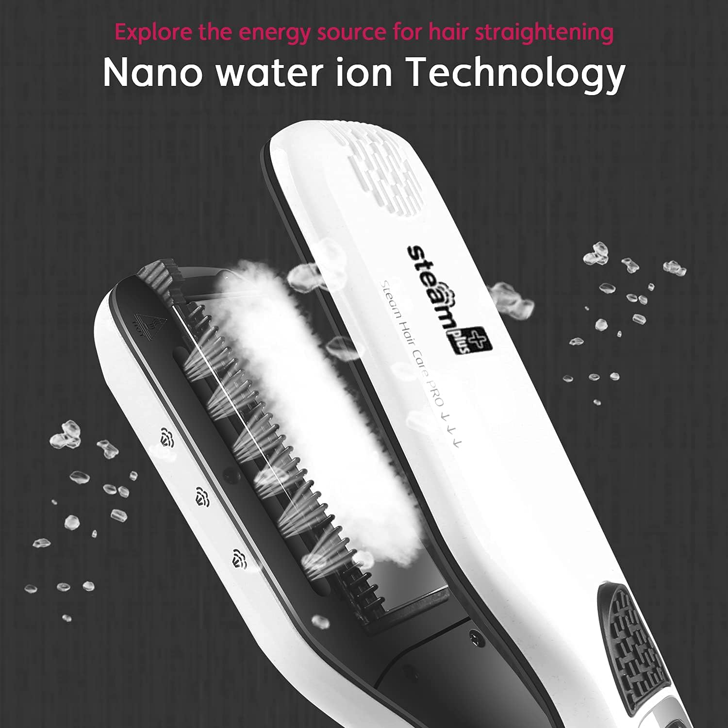 Hair Straightener with Steam,Salon Professional Nano Titanium Ceramic Steam Flat Iron with Removable Comb+Digital LCD+5 Level Adjustable Temperature+Auto Temperature Lock (White) image number 2