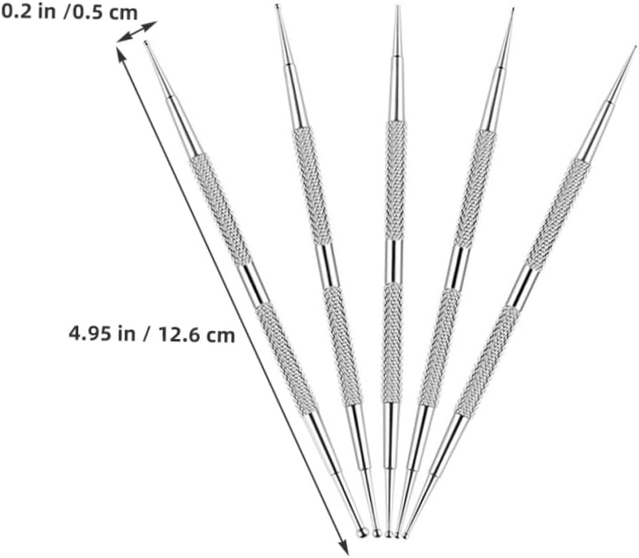Garneck 5PCS Dual Ended Nail Dotting Pen Set Stainless Nail Design Dot Tool for Rhinestones Picker Manicure Art Painting DIY Salon Use image number 4
