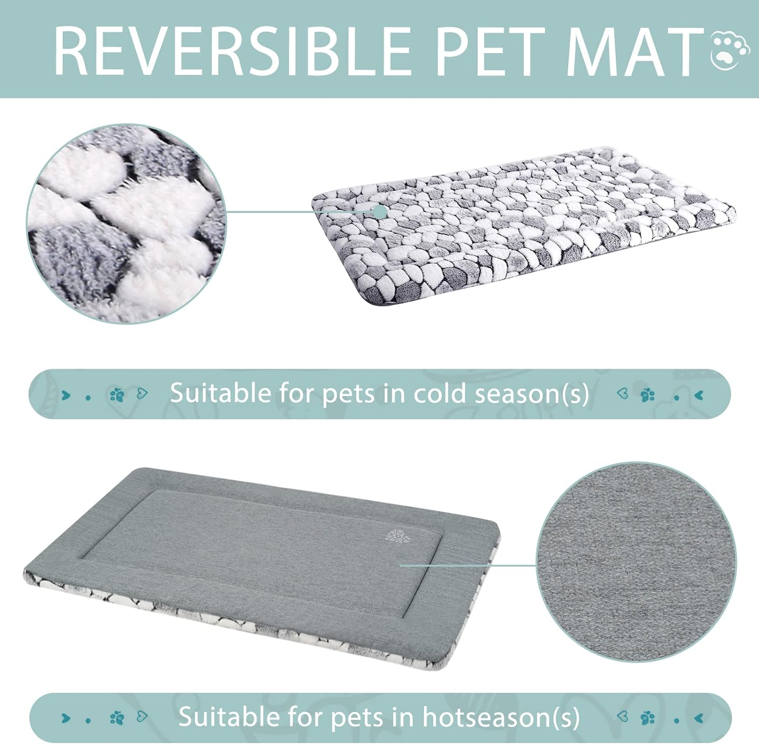 VANKEAN Stylish Dog Crate Pad Bed Mat Reversible (Cool & Warm), Soft Pet Sleeping Mat Dog Bed for Crate Suitable for Small to Xx-Large Dogs and Cats, Machine Washable Crate Beds,Grey Stone Pattern image number 5