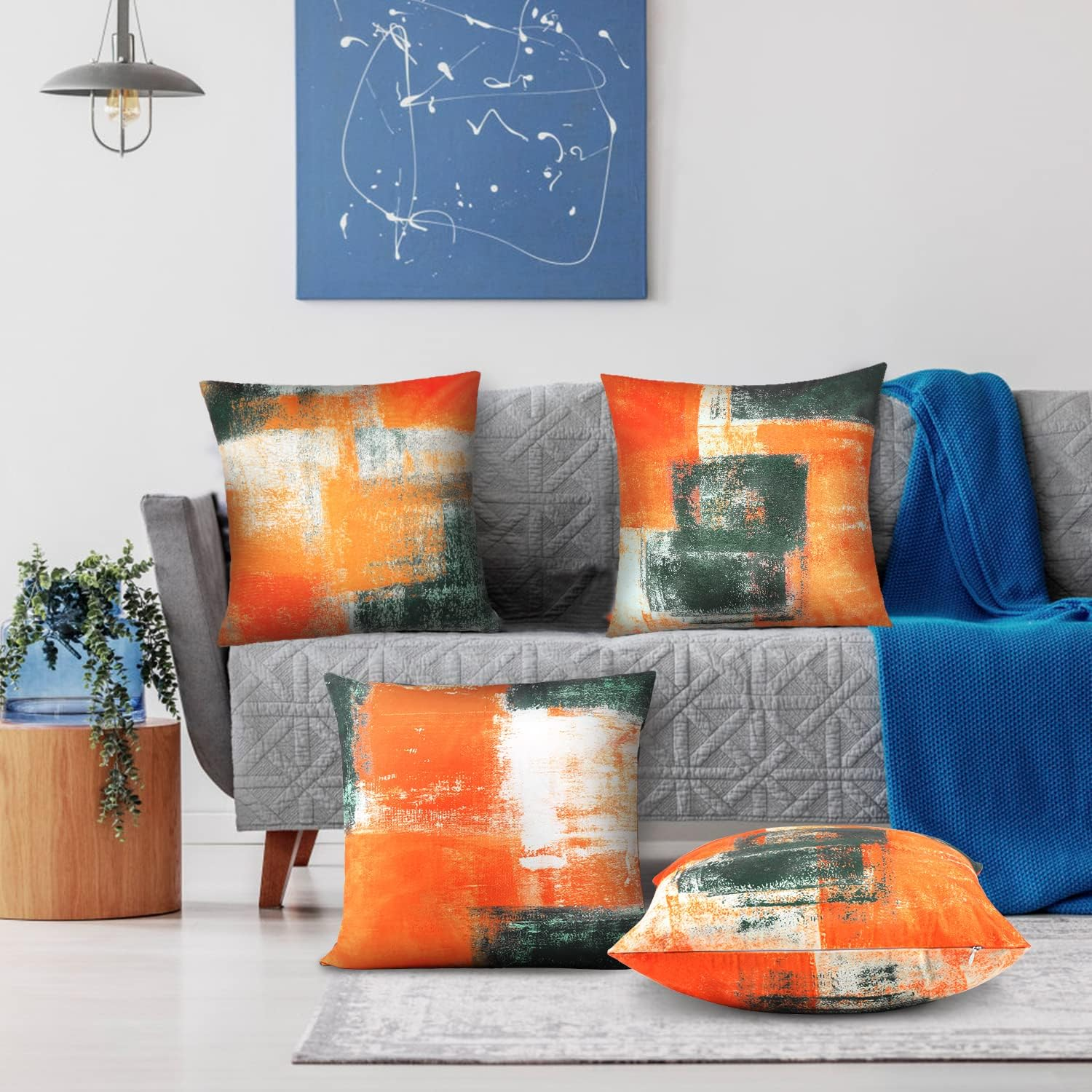 Decorative Throw Pillow Covers Burnt Orange Cushion Cover Taupe Abstract Art Painting 4 Pcs Pillowcase 18X18 Inch for Sofa Couch Bedroom Living Room Outdoor Home D&eacute;cor image number 4