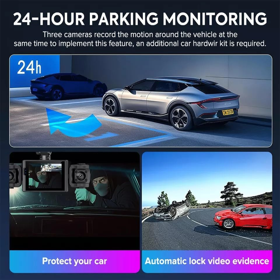 3 CH Dash Cam 1080P 2.4" Dash Cam Front Rear inside Dash Camera Loop Recording image number 6