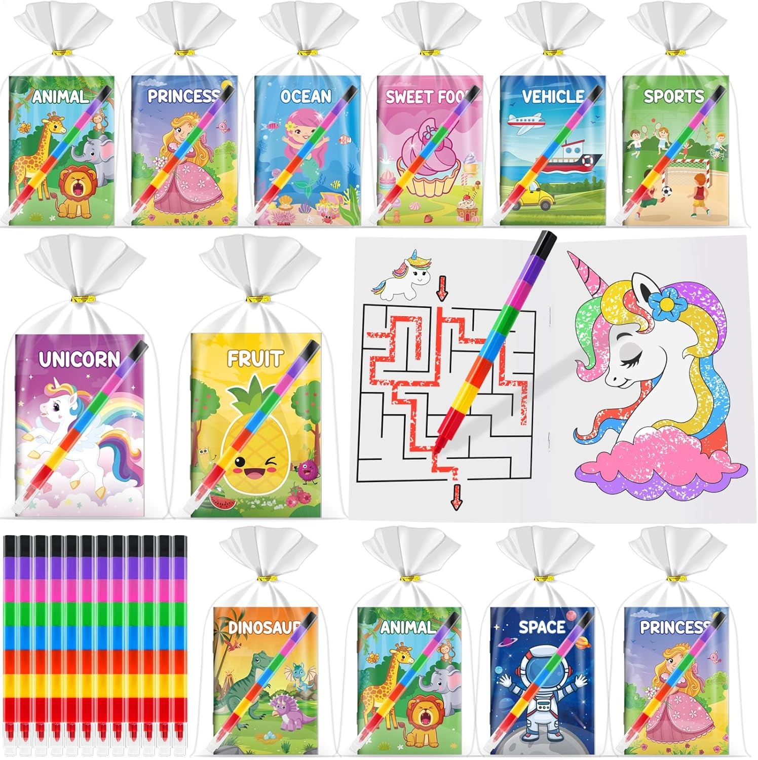 ZMLM 16 Coloring Books for Kids Party Favors: Bulk 16 Crayons Mini Coloring Books for Kids Ages 4-8 Birthday Goodie Bags Stuffers Toddlers Return Gifts Classroom Prizes Teacher Crafts (Classic) image number 1