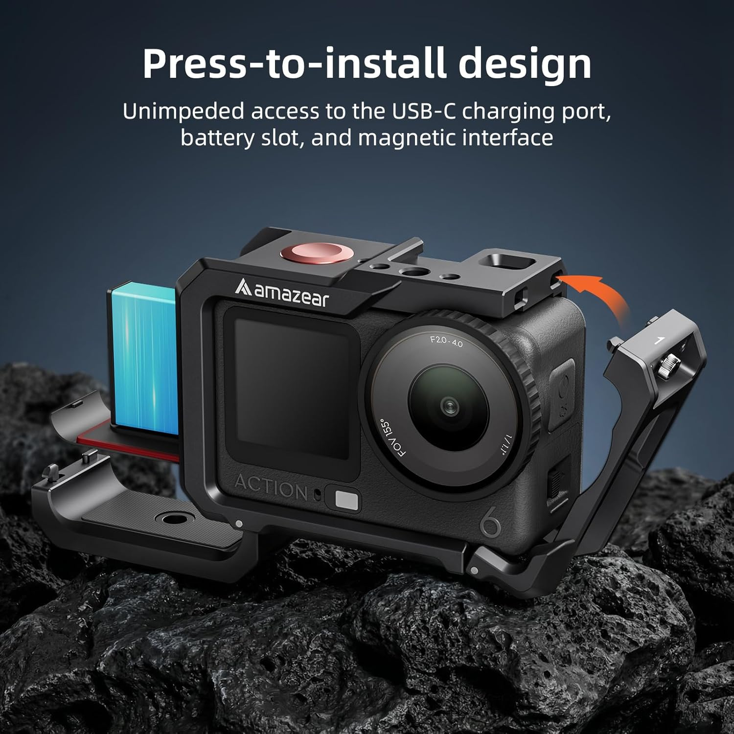 AMAZEAR Metal Protective Case for DJI Osmo Action 6 Accessories, Action6 Pro Multifunction Utility Frame Cage, Stronger Aluminum Housing Hard Cover with Soft Silicone Lens Caps, Black image number 3