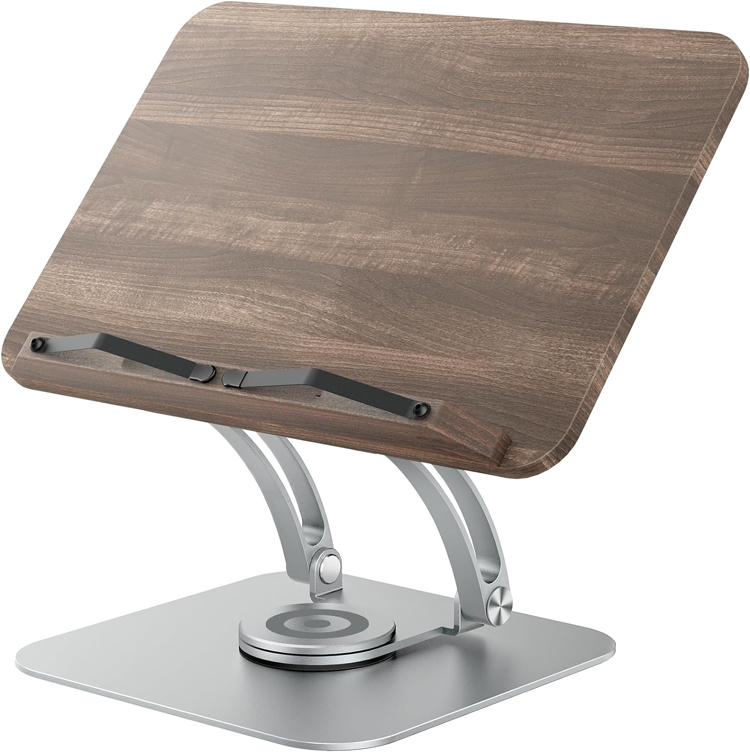 Tounee Book Stand for Reading, Adjustable Book Holder with 360&deg; Swivel Base, Foldable Cookbook Stand Recipe Book Holder with Elastic Page Clips for Music Scores, Recipe, Magazines, Laptop (Black)