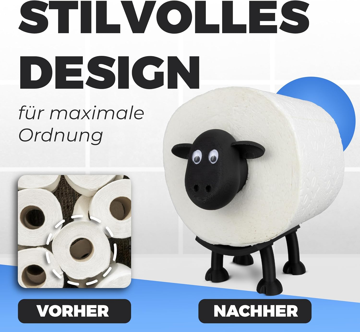 LAYERSMITH&reg; Sheep Toilet Paper Holder [The Original] 1 Piece for 42 Mm Rolls &ndash; Perfect as a Decoration for Toilet Paper, Toilet Roll Holder, Toilet Paper Holder or as a Gift image number 4
