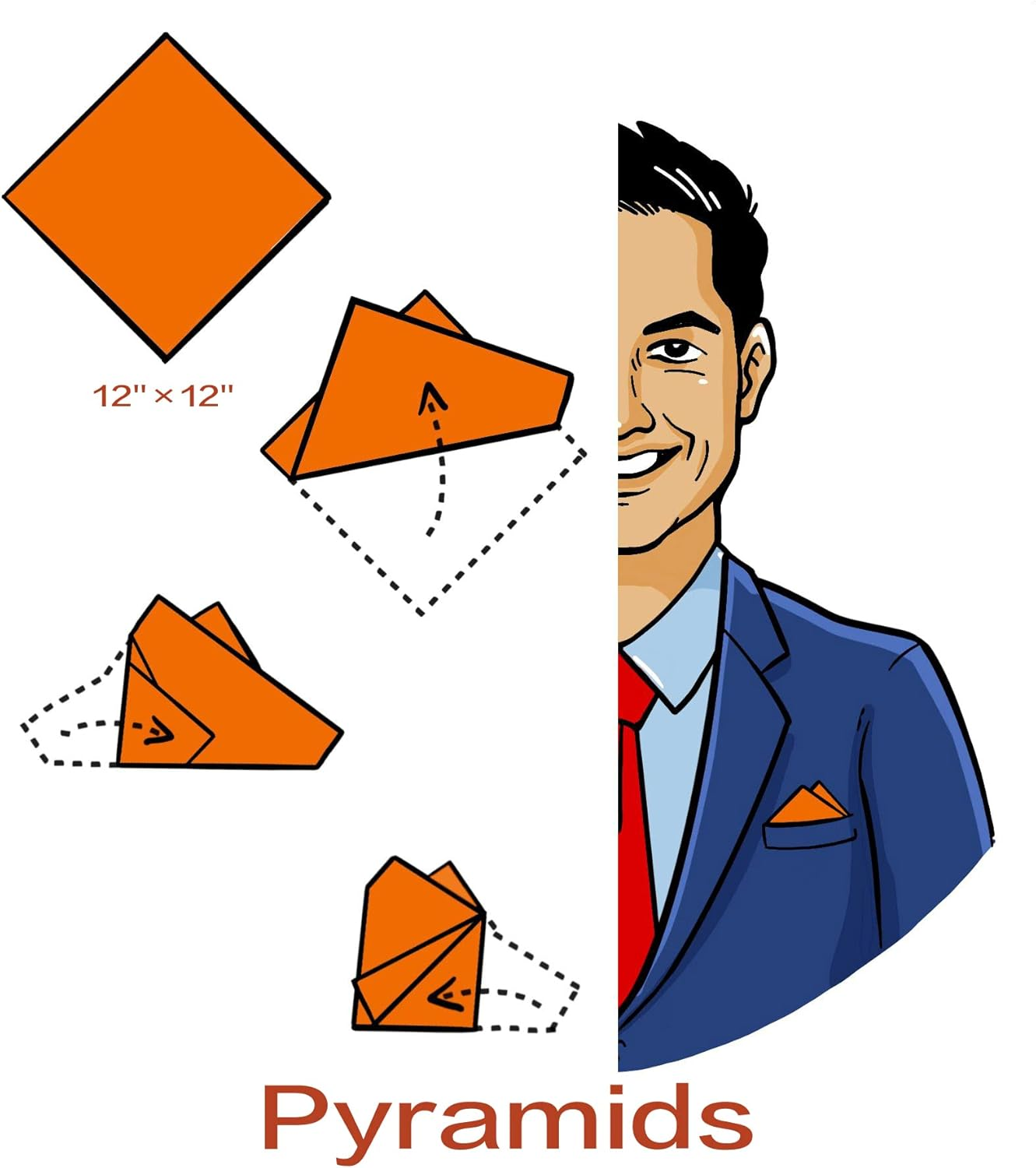 Kissties 5PCS Solid Pocket Square Wedding Handkerchief + 1 Gift Box - Orange image number 2