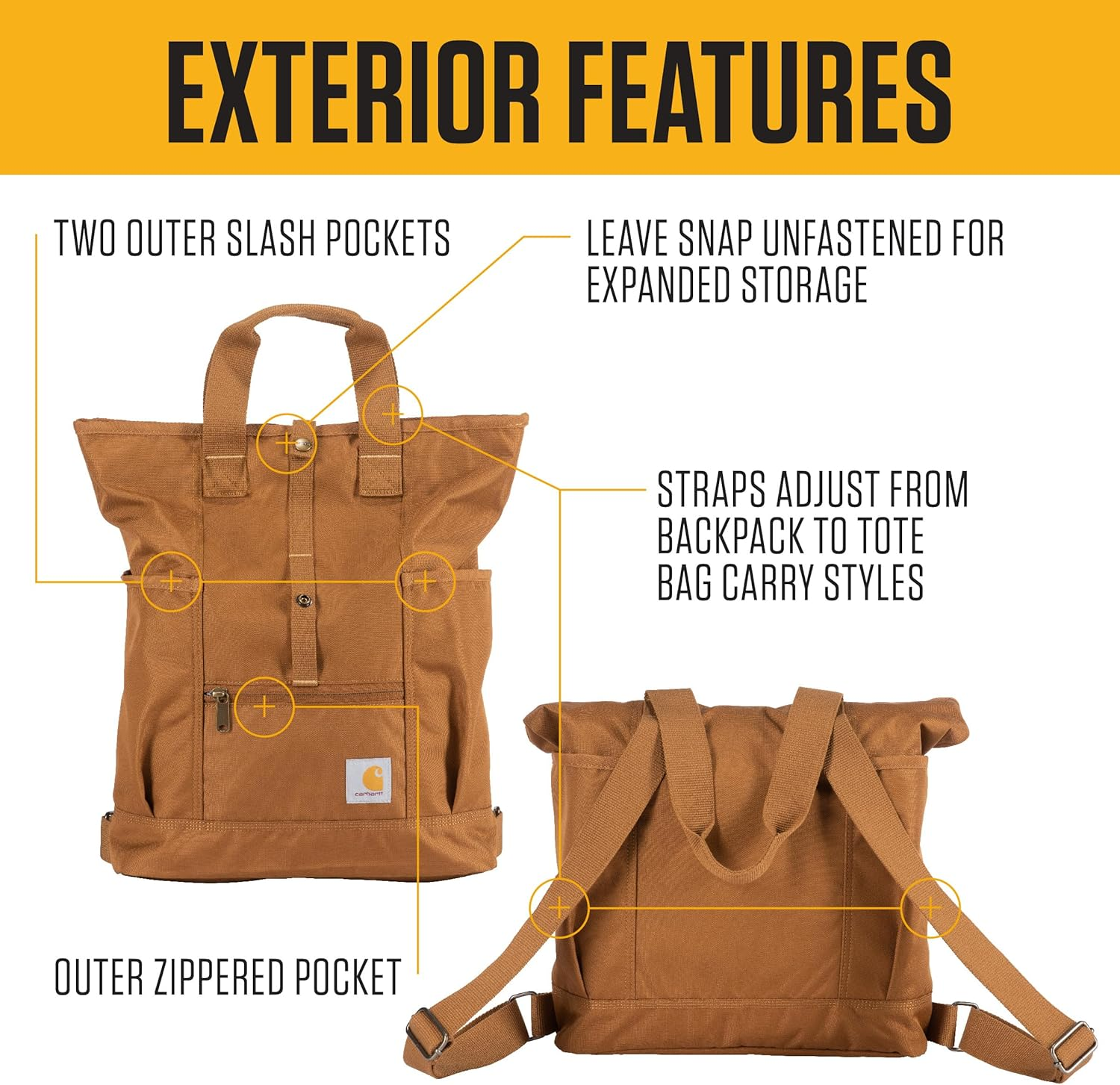 Carhartt Convertible, Durable Tote Bag with Adjustable Backpack Straps and Laptop Sleeve image number 3