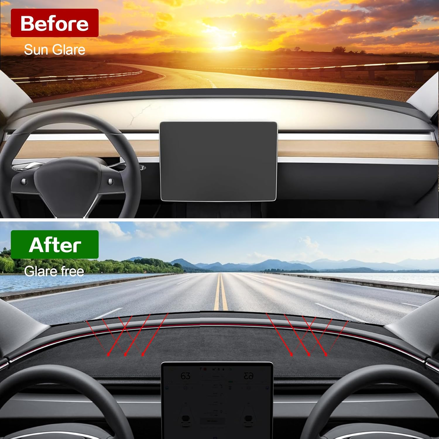 Sunshade for Tesla Model Y Juniper 2026 2025 Dashboard Cover, Non-Slip Suede Dash Board Mat for New Mode Y Dashboard Pad Sun Protection Interior Accessories (For Model Y Juniper) - For Model Y Juniper image number 3