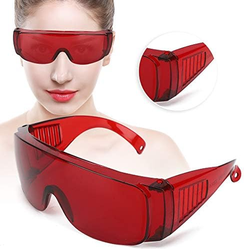 405-1064Nm Wavelength Safety Glasses for Typical 650Nm 445Nm 405Nm Light, Can Filter 80% of the Strong Light for Hair Removal Treatment Eye Goggles (Red) image number 2