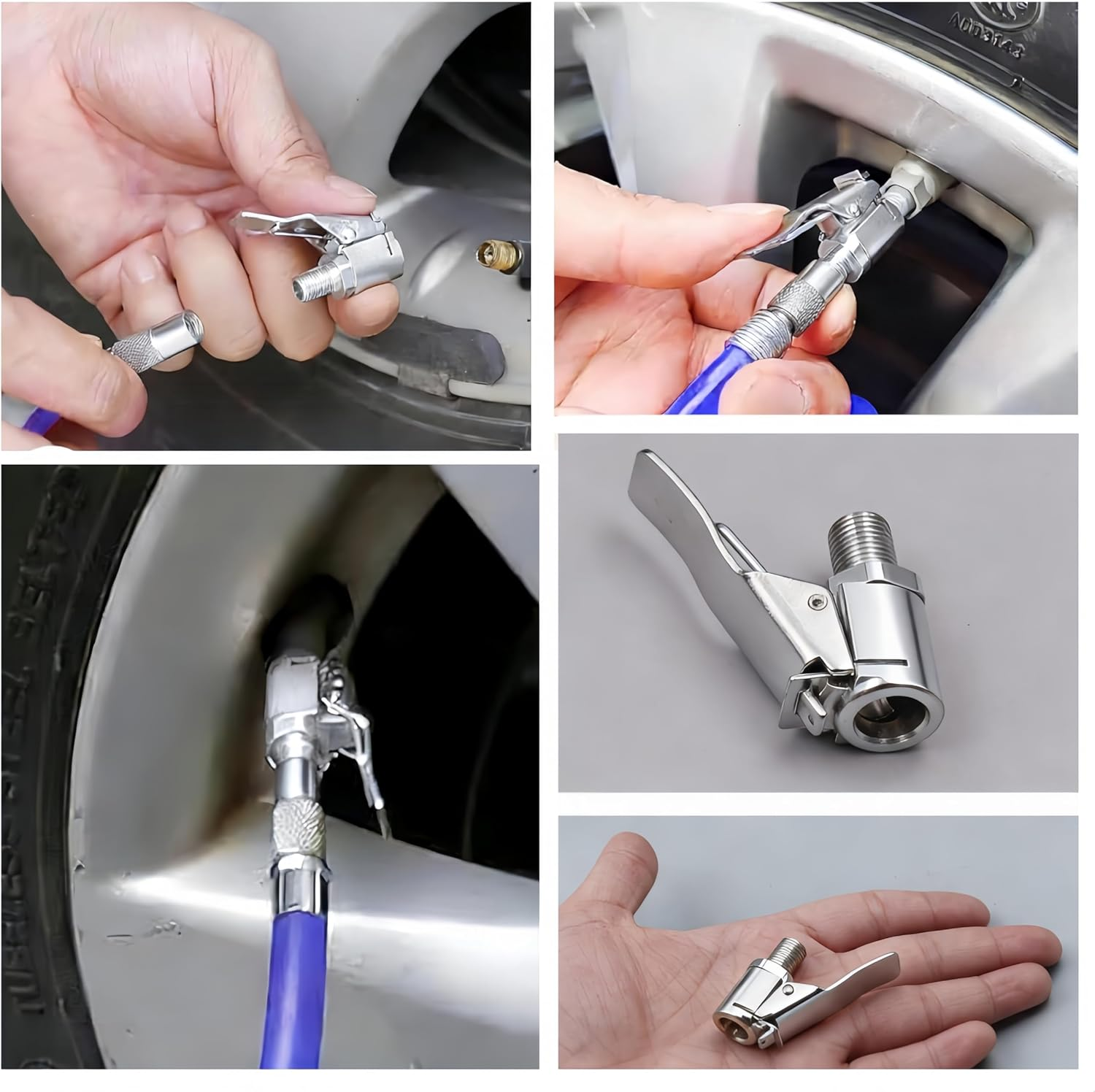 Tire Air Chuck with Clip Adapter, 2Pcs Locking Tire Inflation Chuck, Threaded Tire Inflation Hose Adapter, No Leakage Tire Chucks for Vehicle Inflator Compressor Pump Connect Accessories Tool