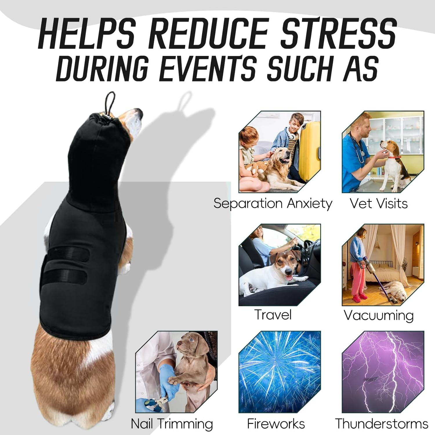 Iecoii Calming Vest for Dogs Anxiety, Separation Anxiety Relief for Medium Breeds, Calming Head and Ear Wraps for Dogs, Dog Anxious Relief Shirt for Males and Females, Loud Music, M, Black image number 6